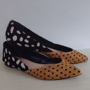 Loeffler Randall Camel Black And White Pony Hair Flats With Polka Dots Size 7
